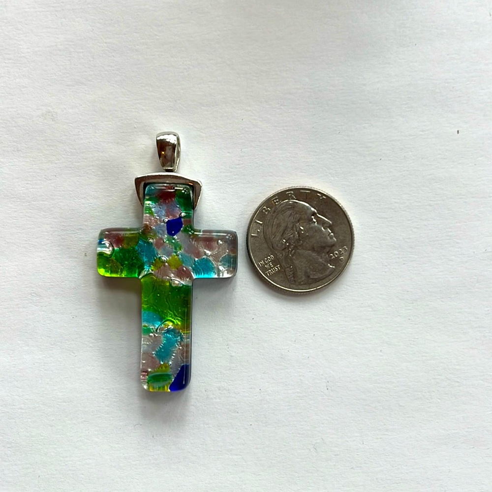 Alan K Murano glass and sterling silver cross pendant